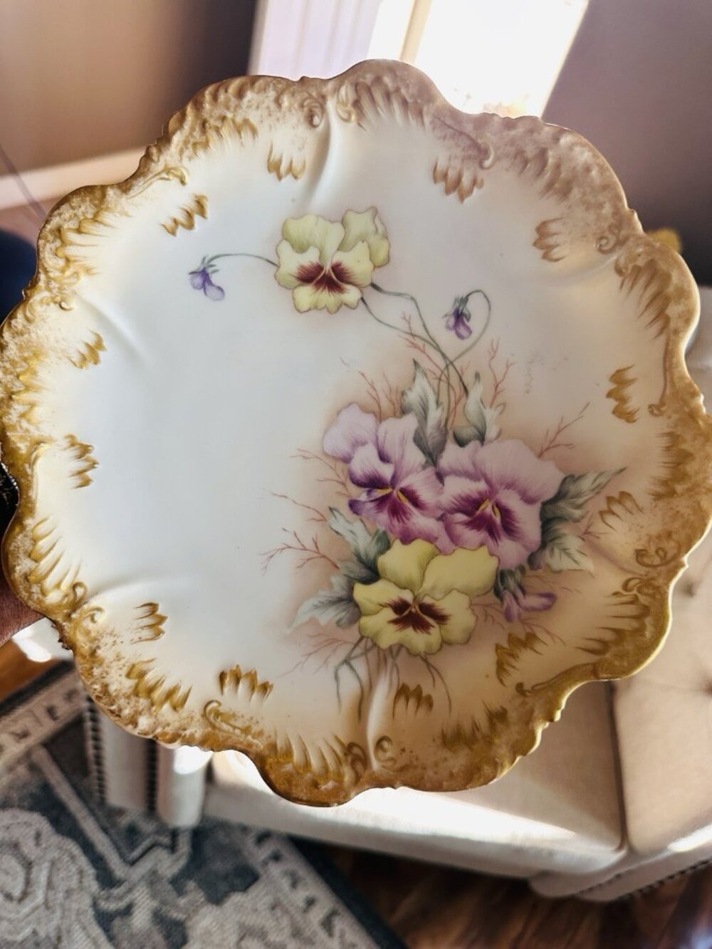 Antique Limoges France White Scalloped Gold Trim Porcelain Plate Painted Floral